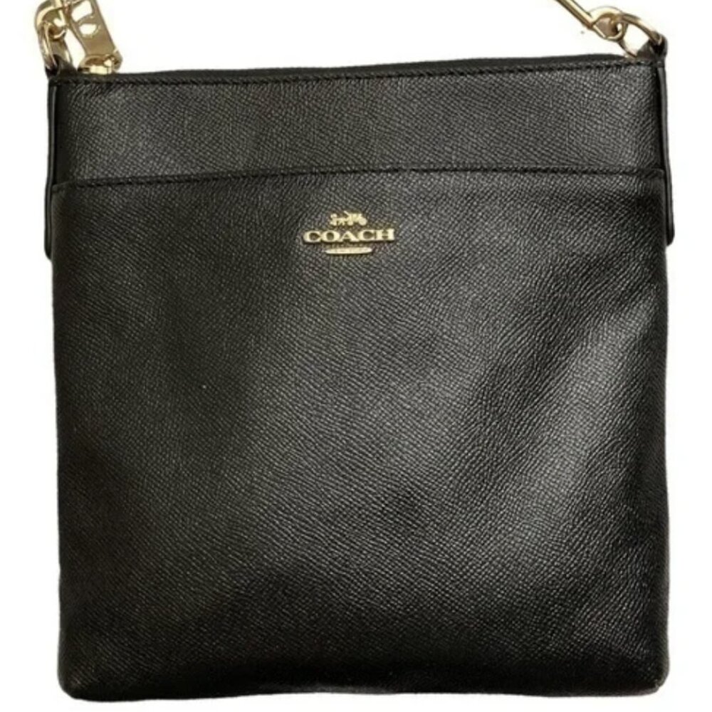 Coach Black Leather Rowen File Crossgrain Swingpack Slim Crossbody Bag Purse